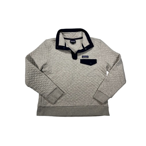 Patagonia Women's Medium Quilted Snap-T Pullover Organic Cotton Beige/Navy 25282 - Picture 1 of 9
